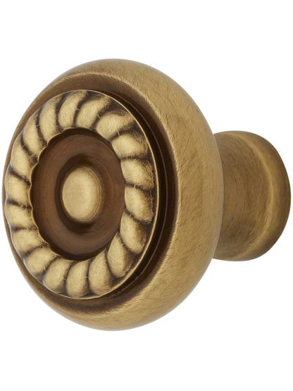 Rope Design Cabinet Knob - 1 1/4 inch Diameter in Antique Brass.